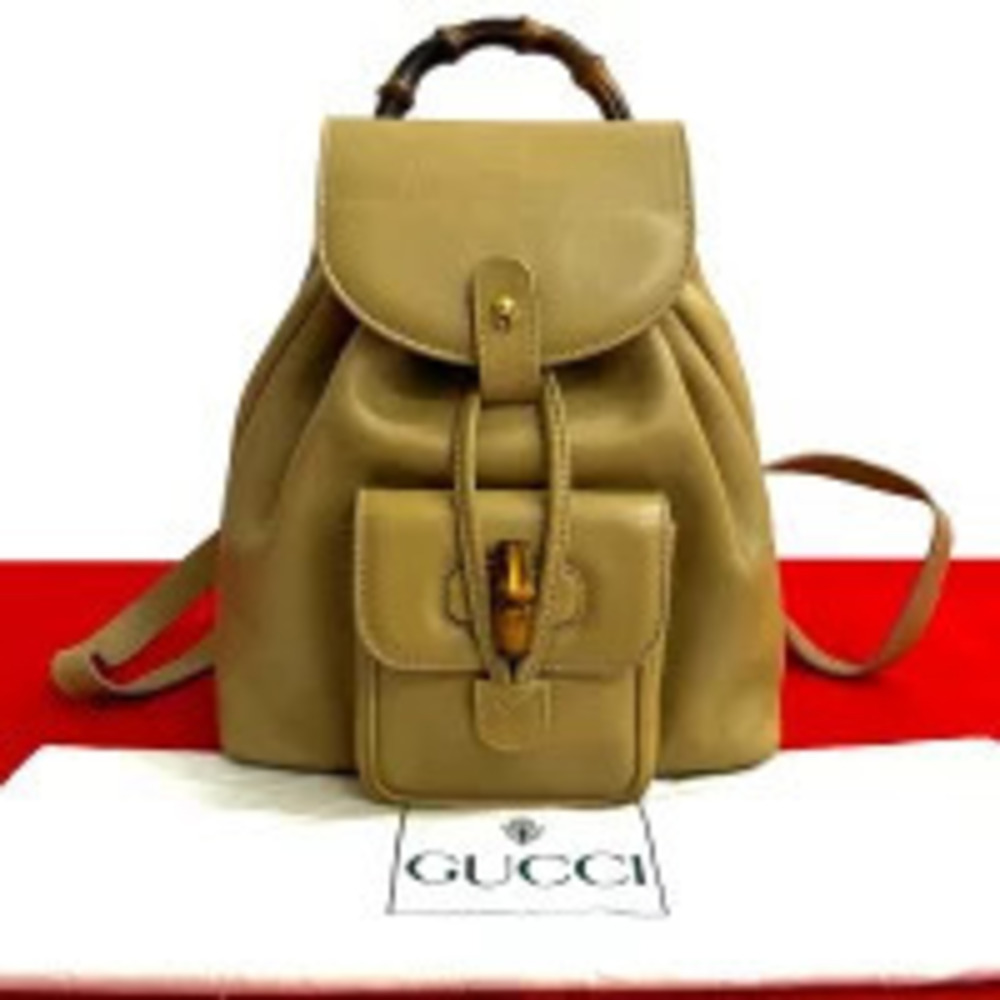 GUCCI Bamboo Leather Backpack Beige